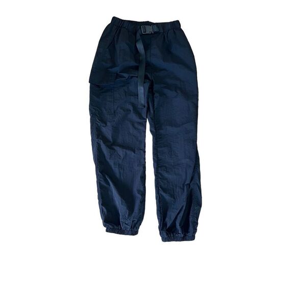 NWOT Black Basic Nylon Cargo Joggers Track Pants Buckle Belt & Pockets SHEIN M - Picture 4 of 5